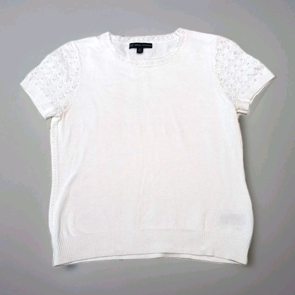 Brooks Brothers 346 Womens White Knit Top Short Sleeve T Shirt Medium Cotton